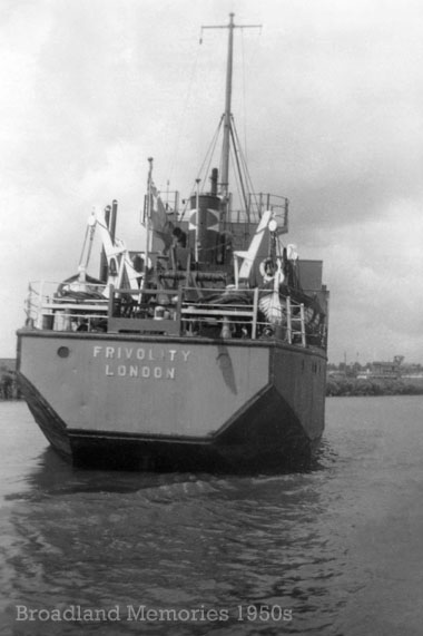 The coaster Frivolity on the Norfolk Broads 1950s