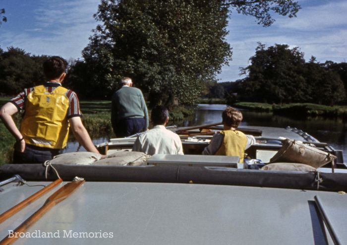 Cruising on a quiet stretch of the Norfolk Broads 1960s