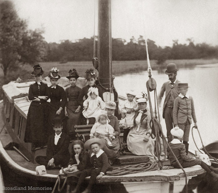 Holiday party aboard wherry Eagle, Norfolk Broads 1880s