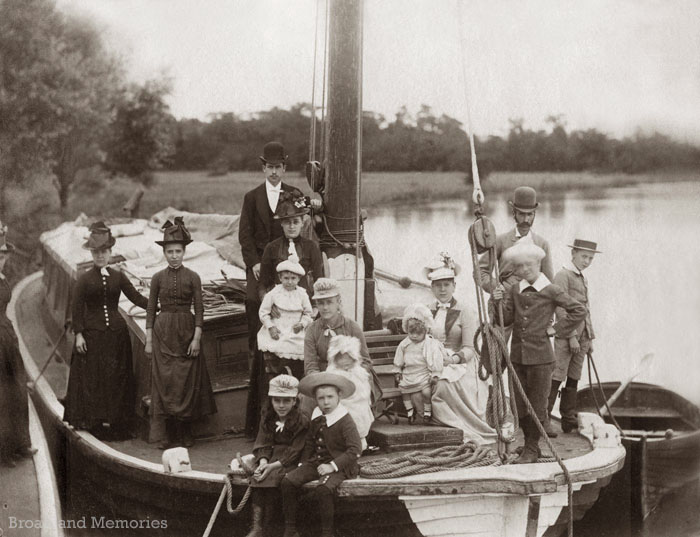 Holiday party aboard wherry Eagle, Norfolk Broads 1880s
