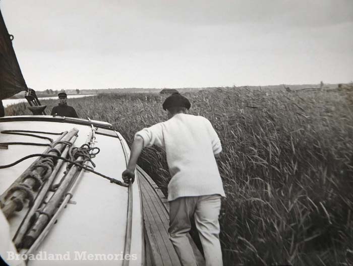 On board the wherry Naiade Norfolk Broads c1900
