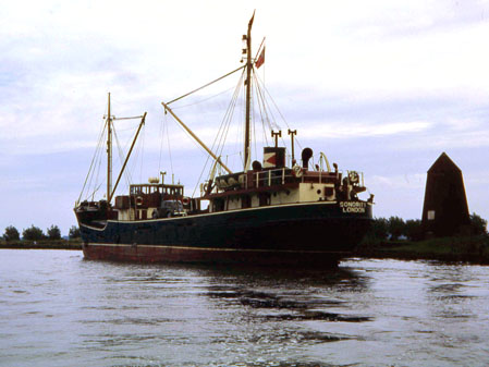 Coaster pictured on the River Yare at Reedham 1962