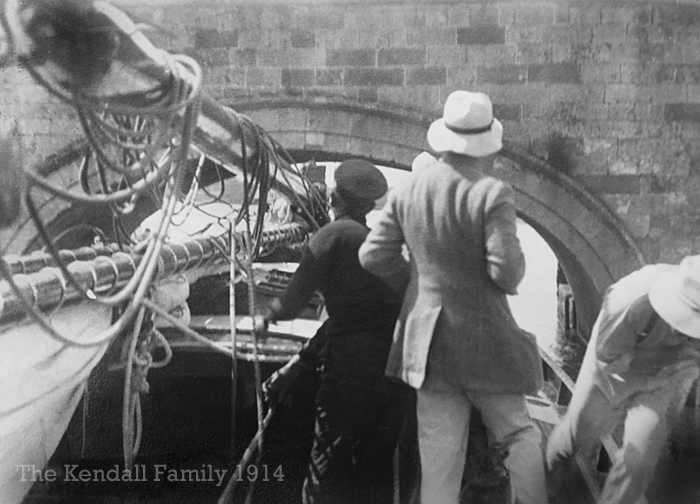 Passing beneath Acle Bridge 1914